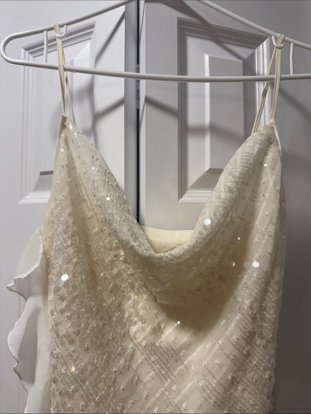 Ivory Sequin Ruffle Slip Dress - Picture 2 of 5